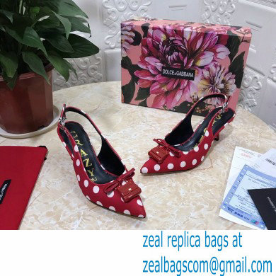 Dolce  &  Gabbana Heel 6.5cm Leather Dot Print Sicily Slingbacks Red 2021